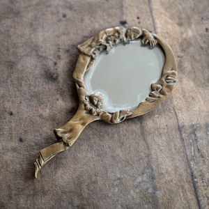 Celestial mirror Gold vintage hand mirror Art nouveau mirror Brass vanity handheld mirror