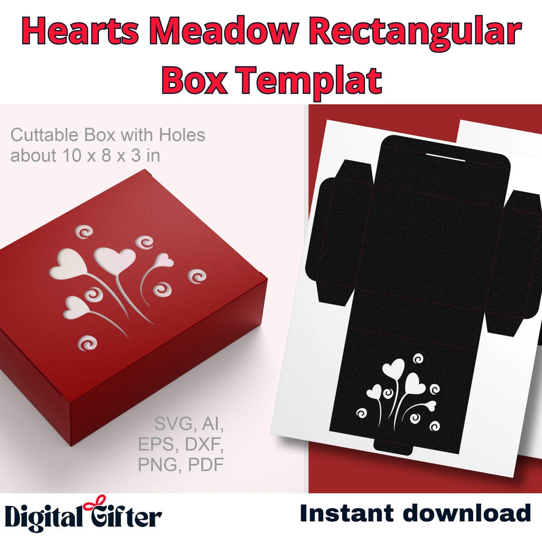 Hearts Meadow Rectangular Box Template SVG | Valentine's Day, Wedding ...