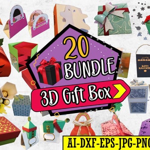 3D Gift Box Bundle 20 Unique Box Templates Exclusively for Cricut Digital Download