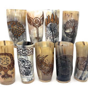 Sanctuary Traders Viking Horn Drinking Cup | Beer Stein | Nordic Cup | Genuine Ox Horn | 10-14oz Cup - 1 piece set