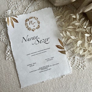 Tarjeta de invitación a5 "ORO" | Invitación de boda | papel hecho a mano | Tarjeta de invitación moderna, minimalista, bellas artes, papelería de boda