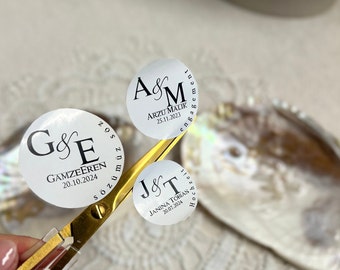 Personalized round labels for guest gifts - SELF-ADHESIVE - JGA baptism wedding engagement diy wedding ceremony