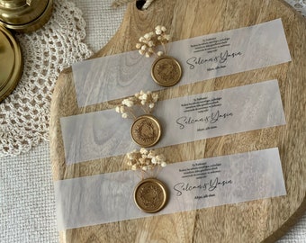Transparent napkin band | decorated with baby's breath | personalized table decoration | wedding favors, happy tears, wedding vows