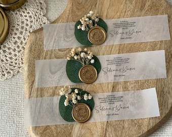 Banderole für Servietten transparent | dekoriert mit Eukalyptus & Schleierkraut |  Tischdeko personalisiert|Gastgeschenke Hochzeit Söz Nişan
