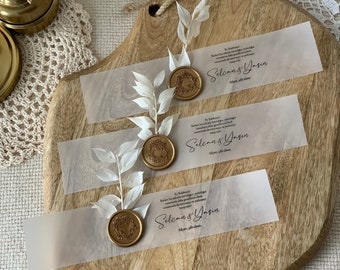 Banderole für Servietten transparent | dekoriert mit Ruscus |  Tischdeko personalisiert | Gastgeschenke Freudentränen Hochzeit Söz Nişan