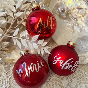 Personalized glass Christmas ornament with tassel – 6 cm Christmas tree ornament or red XXL 8 cm – red & pink – Christmas gift, St. Nicholas Day gift