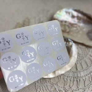 Etiquetas redondas personalizadas "ROSA" para regalos de invitados - PLATA - autoadhesivas - JGA bautismo boda compromiso diy ceremonia de boda