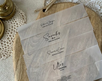 Banderole für Servietten transparent |Tischdeko personalisiert | Gastgeschenke Freudentränen Hochzeit Söz Nişan Standesamt Bride to be Taufe