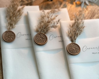 Personalized napkins decorated with pampas grass | Wedding | Baptism | Bachelorette party | Engagement | Registry office | Birthday | Bride to be