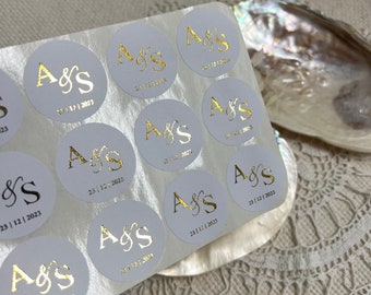 Personalisierte runde Etiketten "AND" für Gastgeschenke - GOLD - selbstklebend  - JGA Taufe Hochzeit Verlobung diy Trauung