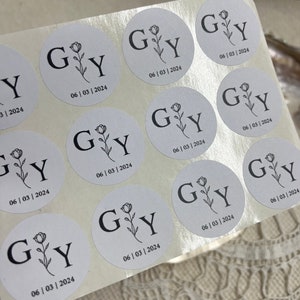 Etiquetas redondas personalizadas "ROSA" para regalos de invitados - NEGRO - autoadhesivas - JGA bautismo boda compromiso diy ceremonia de boda