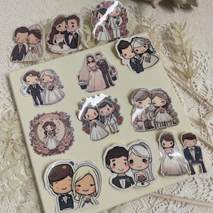 ¡Lindo juego de pegatinas impermeables para novias y novios! - Pegatinas: para JGA, cuaderno de bocetos, computadora portátil, funda de teléfono celular, patineta y más
