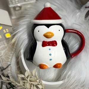 Christmas Mug Penguin with Hat Lid – Ceramic 350 ml | Cute Winter Mug | Christmas Gift Idea | Cocoa & Coffee Mug