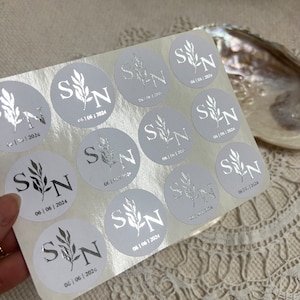 Etiquetas redondas personalizadas "OLIV" para regalos de invitados - PLATA - autoadhesivas - JGA bautismo boda compromiso diy ceremonia de boda