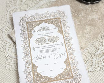 Luksusowy akt małżeństwa islamskiego | Dini Nikaâh Akdi (różne języki) Certyfikat Nikah Belgesi Nikah