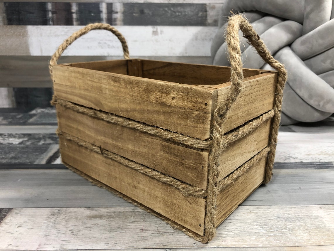 Decorative Wooden Crate with Rope Handles Wood crate wood Etsy