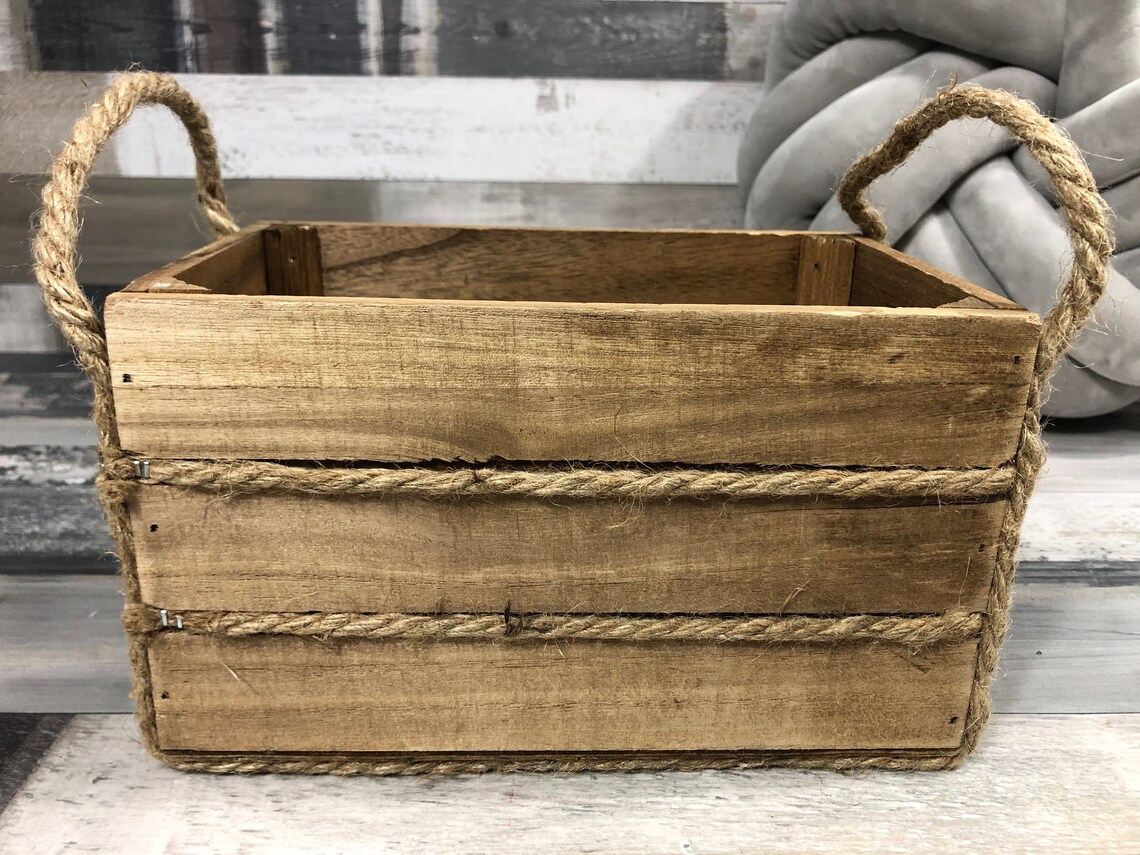 Decorative Wooden Crate with Rope Handles Wood crate wood Etsy