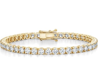 10k Solid Gold LAB ERSTELLTE Diamant Tennis Armband Gelbgold 3,1 mm 7 Zoll 6,4 Karat