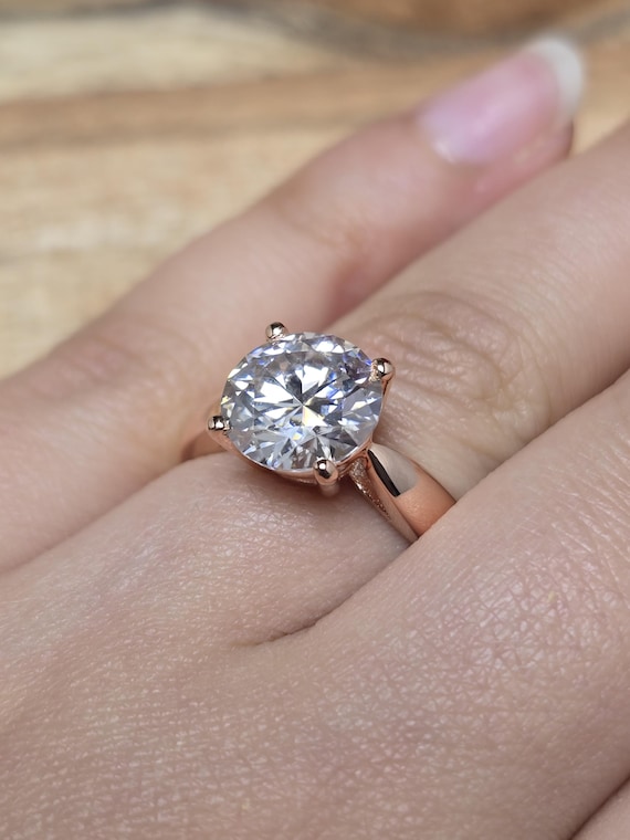 2CT 3CT Round Moissanite Ring 14k Rose Gold Fn, s925 , 4 Prongs Setting