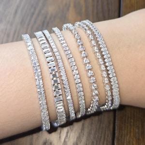 Certified Moissanite Tennis Bracelet 14K White Gold Over Sterling Silver Men Women Passes Diamond Bracelet Test