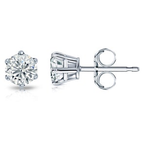 6-Prongs Solitaire Push Back Studs Earrings 0.5ct-6ct 3mm 3.5mm 4mm 4.5mm 5mm 5.5mm 6.5mm, Moissanite Diamond, Round, 925 Sterling Silver