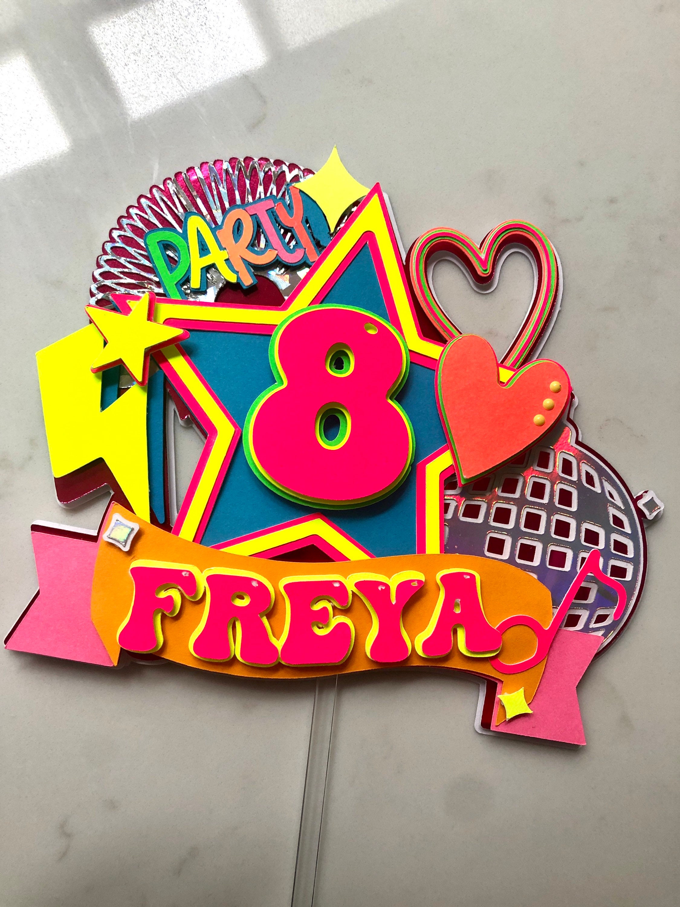 Neon/disco/party Cake Topper. Neon Party Decorations. Etsy UK