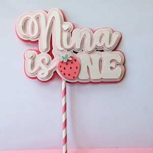 Sweet one, strawberry first birthday cake topper.