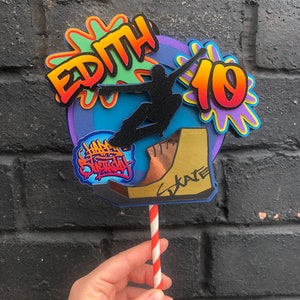 Skateboard Skate park/ graffiti personalised cake topper.