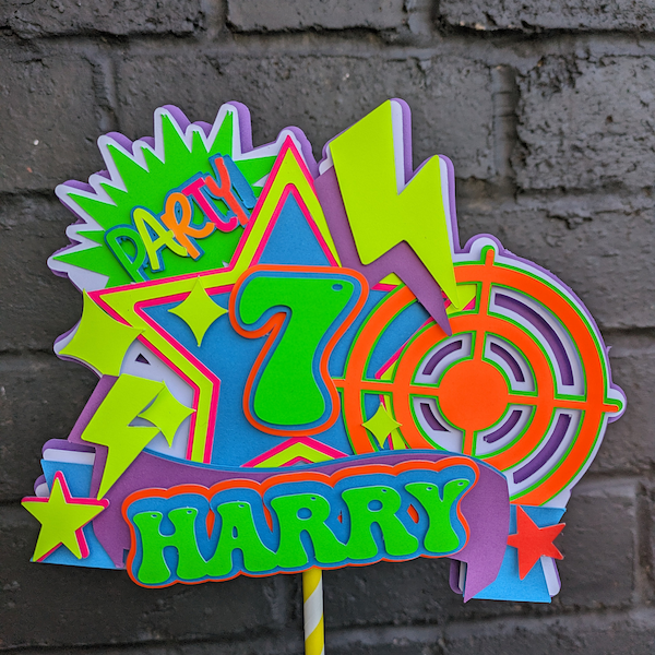 Neon/party/disco cake topper/ laser tag cake topper