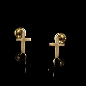 14k Solid Yellow Gold Mini Plain Cross Screw Back Earrings,14k Yellow Gold Minimalist Cross Earrings,Mini Cross Screw Back Earrings
