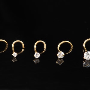 Piercing de nariz de oro amarillo macizo de 14k con circonita cúbica, 22 g