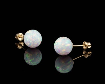 14k Gold Opal Ball Screw Back Earrings, Gold Opal Studs, Cute 14k Gold Opal Screw Back Earrings , 14k Gold Opal Studs , Opal Earrings