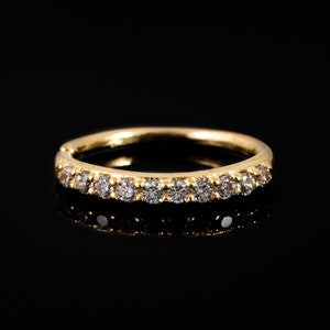 14k Yellow Gold Cubic Zirconia Paved Half Circle Hoop , 14k Cz Bendable Hoop For Nose , Cartilage, 14k Yellow Gold Multi Cz Nose Hoop