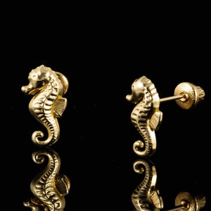 14k Yellow Gold Sea Horse Screw Back Earrings , 14k Cute Animal Earrings , 14k Screw Back Earrings,Sear Horse Earrings , Animal Earrings