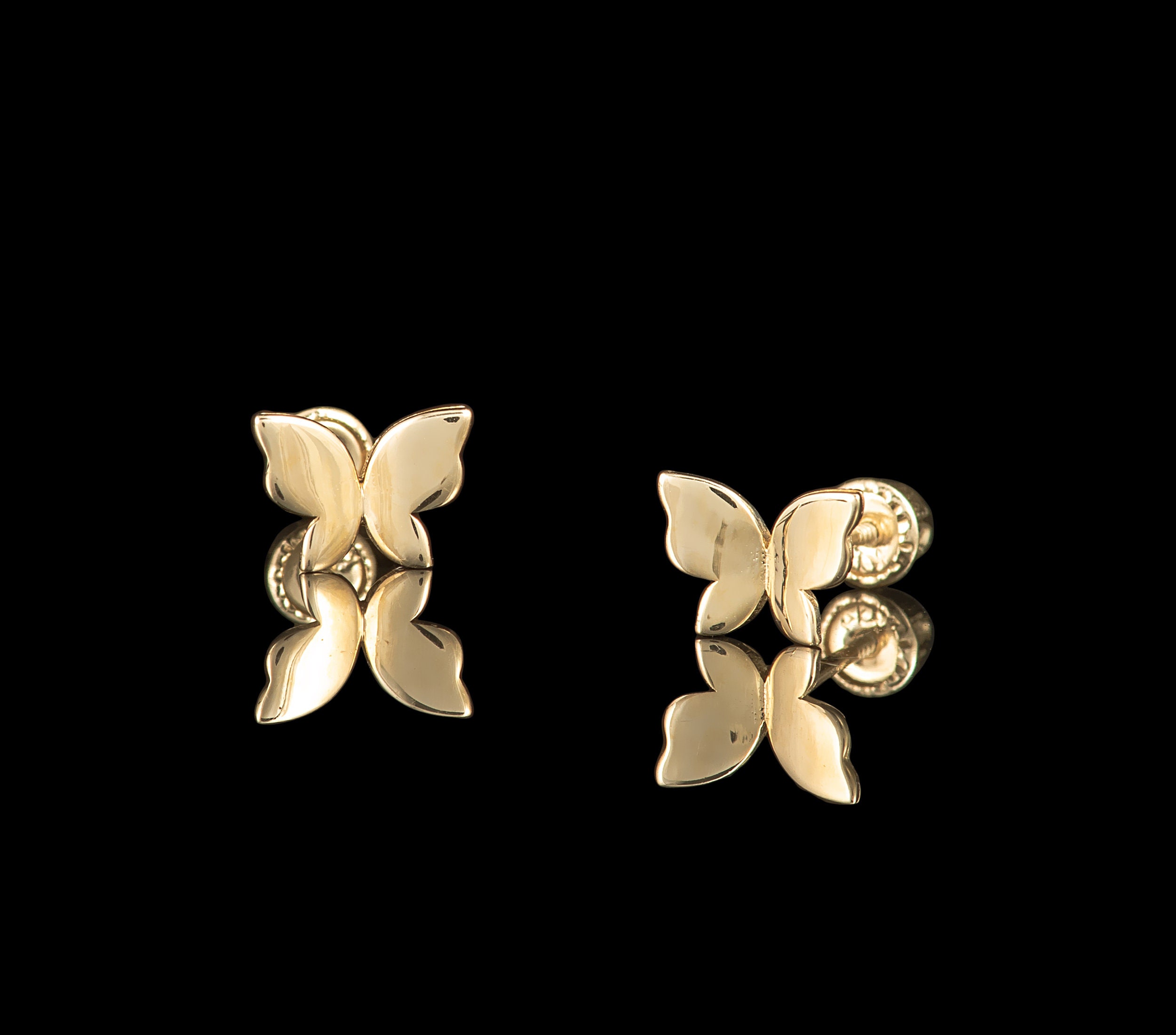 14k Gold Plain Butterfly ScrewBack Earrings,Minimalist Butterfly Earrings. 14k Gold Butterfly Studs,Simple Butterfly 14k Gold Earrings