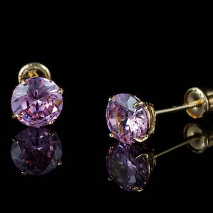 14k Solid Gold Pink Tourmaline October Birthstone Casting Screw Back Earrings, Pink 14k Gold Screw Back Earrings, October 14k Gold Studs