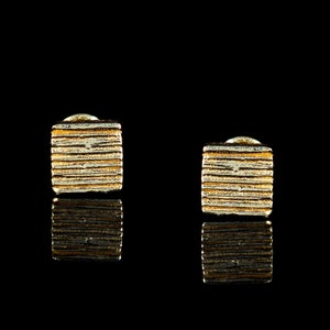 14k Solid Yellow Gold Square textured Striped Screw Back Earrings,Square Earrings, Gold Striped Earrings, 14k Gold Squared Textured Earrings