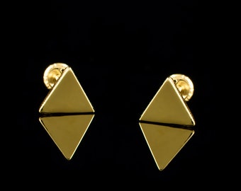 14k Solid Yellow Gold Plain Square Screw Back Earrings,Minimalist Triangle Gold Screw Back Earrings. 14k Gold Plain Triangle Earrings