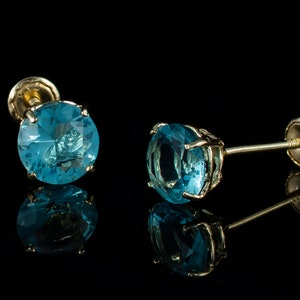 Pendientes de oro amarillo macizo de 14 k con aguamarina y piedra natal de marzo, pendientes con piedra natal de marzo, pendientes de oro de 14 k con aguamarina y piedra natal de marzo