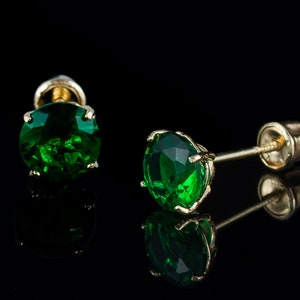 14k Solid Yellow Gold Emerald May Color Birthstone Casting Screw Back Earrings, May Birthstone Earrings,Emerald Color Screw Back Earrings