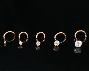 14k Solid Rose Gold Cubic Zirconia Nose Screw, Dainty Nose Ring