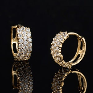 14k Gold Cluster Cubic Zirconia Hoop Earrings, 14k Solid Yellow Gold Fancy Cluster Cubic Zirconia Hoops, 14k Multi Cz Hoops