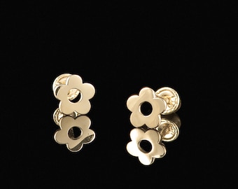 14k Gold Mini Plain Flower Screw Back Earrings, Minimalist Flower Screw Back Earrings, Cute Dainty Flower Earrings,Flower Earrings