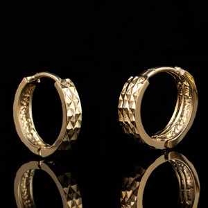 14k Yellow Gold Diamond Cut Hoop Earrings, 14k Gold Cute Diamond Cut Hoops Earrings,Diamond Cut Yellow Gold Hoops Earrings , Cute Hoops