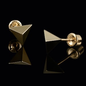 14k Solid Yellow Gold Geometric Triangle Screw Back Earrings,Minimalist Dainty Gold Triangle Earrings,14k Gold Triangle Screw Back Earrings