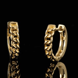 14k Yellow Gold Mini Cuban Link Chain Hoops, 14k Gold Chain Hoops , Cute Cuban link Chain Hoops , 14k Yellow Gold Hoops , Dainty Gold Hoops