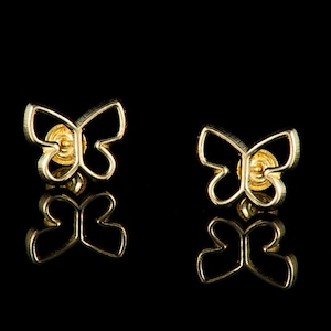 14k Solid Yellow Gold Silhouette Butterfly ScrewBack Earrings,Cute Hallow 14k Gold Butterfly Earrings,14k Gold Butterfly Earrings.