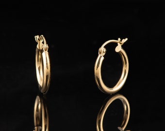 14k Yellow Gold 2mm Round Tube Hoops , 14k Gold Hoops , 14k Yellow Tube Hoops , Cute 14k Gold Hoops , Yellow Gold 2mm Tube Hoops