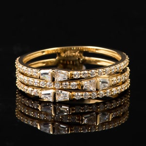 14k Yellow Gold Multi Cubic Zirconia Band Ring, Yellow Gold Stackable Ring , 14k gold 3  stacked ring band