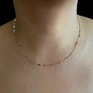 14k Tri Color Gold Dainty Necklace Fancy Mirror Singapore Chain, Dainty Fancy Necklace, Tri Color Fancy Mirror Necklace, 14k TriColor chain
